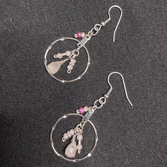 Rose Quartz and Garnet Antique Brass Earrings - Picture 2 of 9